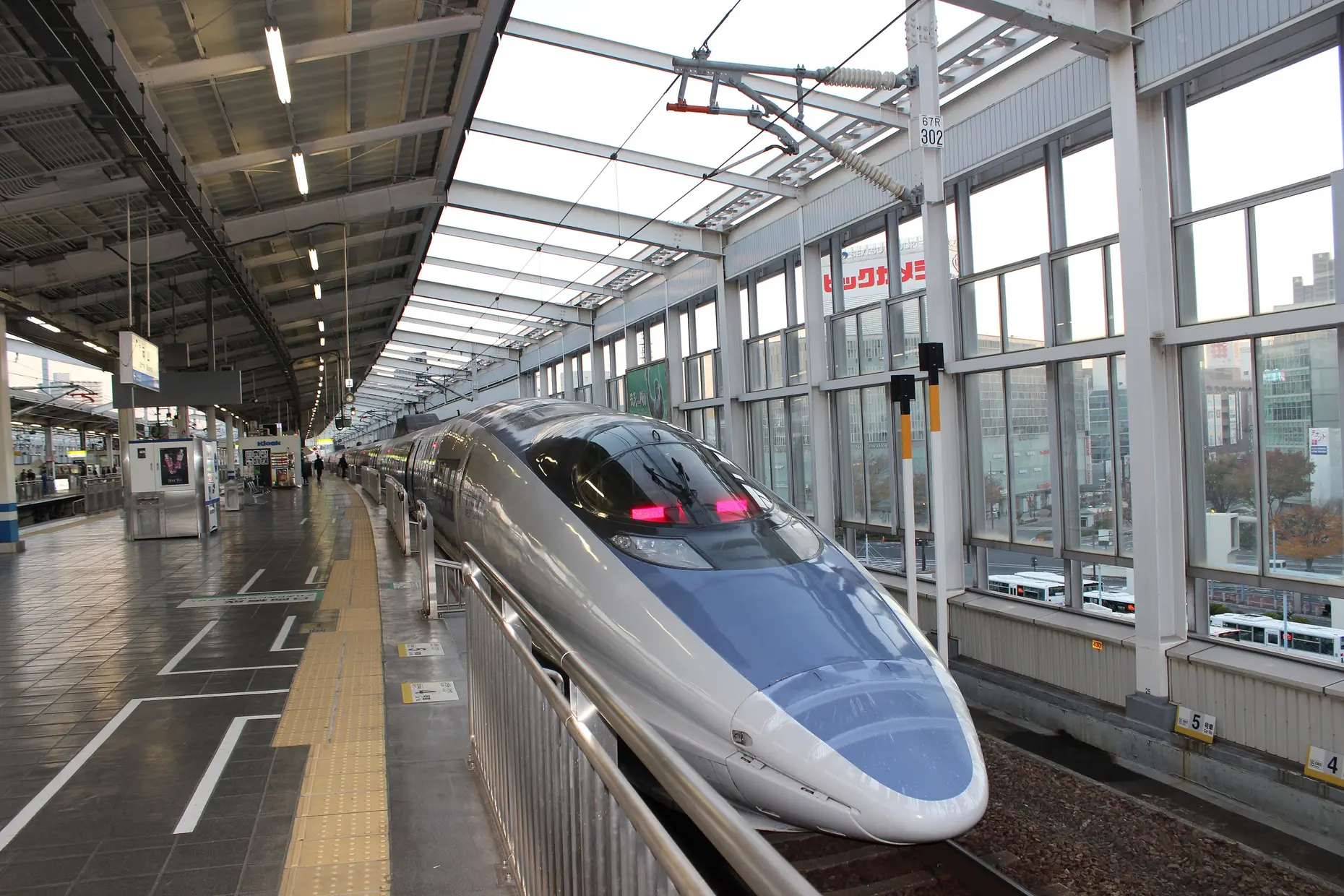 Shinkansen 500 series bullet train with its long tapered kingfisher inspired nose
