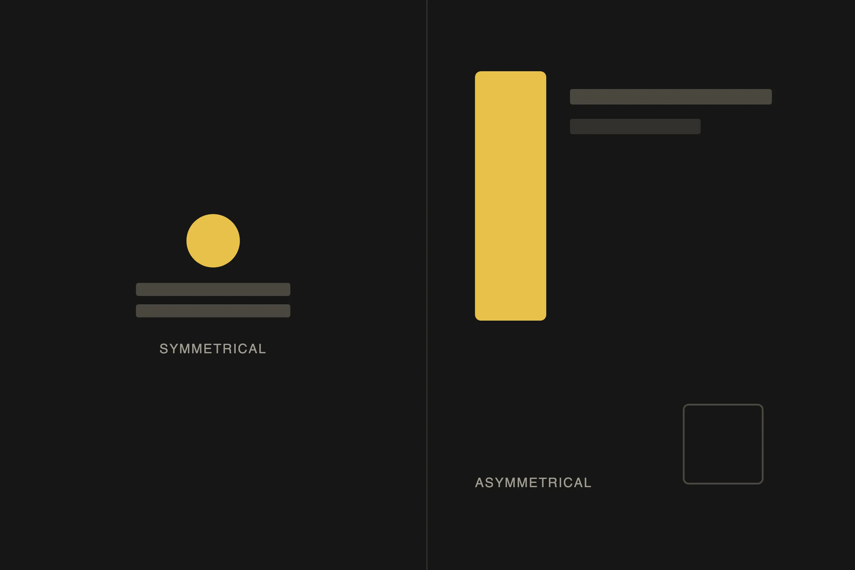 Side by side comparison of a symmetrical composition and an asymmetrical composition