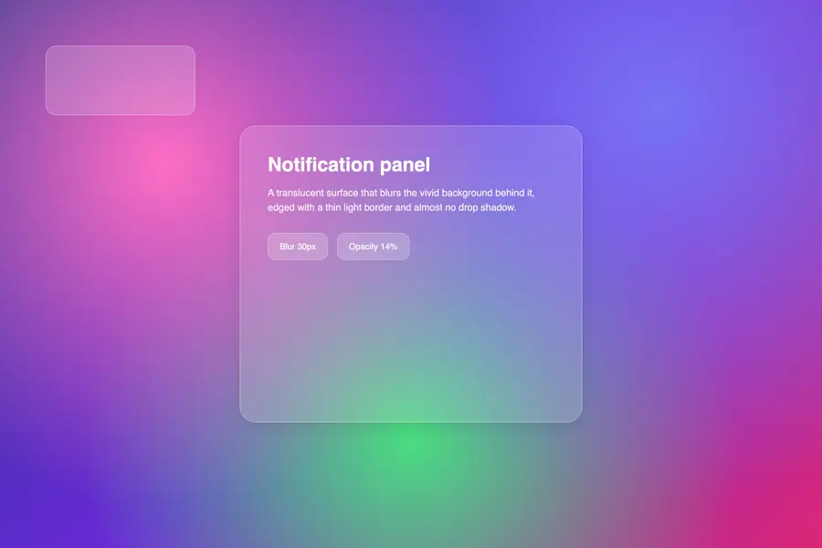 Translucent rounded panel blurring a vivid gradient background behind it