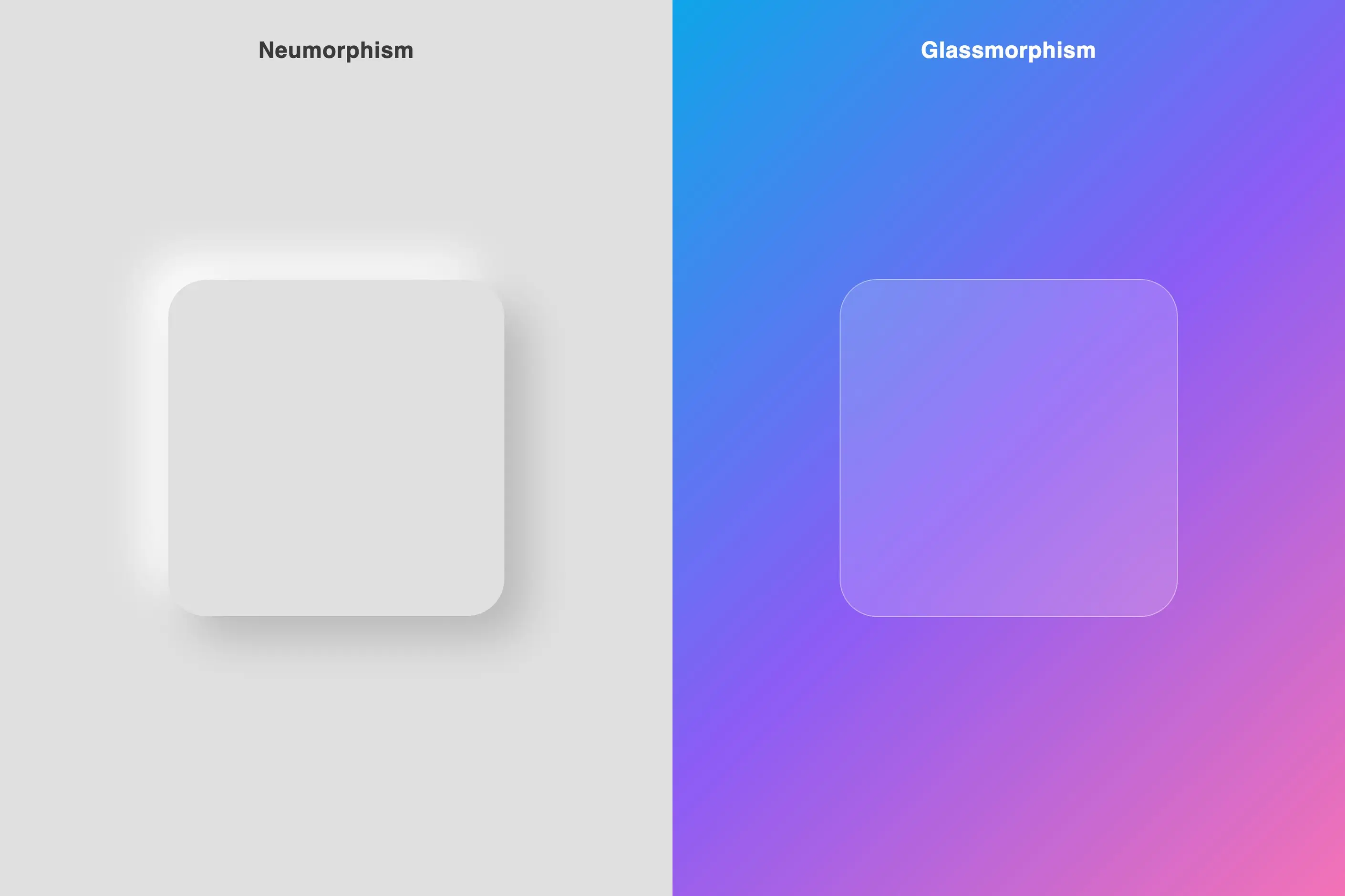 Side by side comparison of a shadow based neumorphic card and a translucent glass card