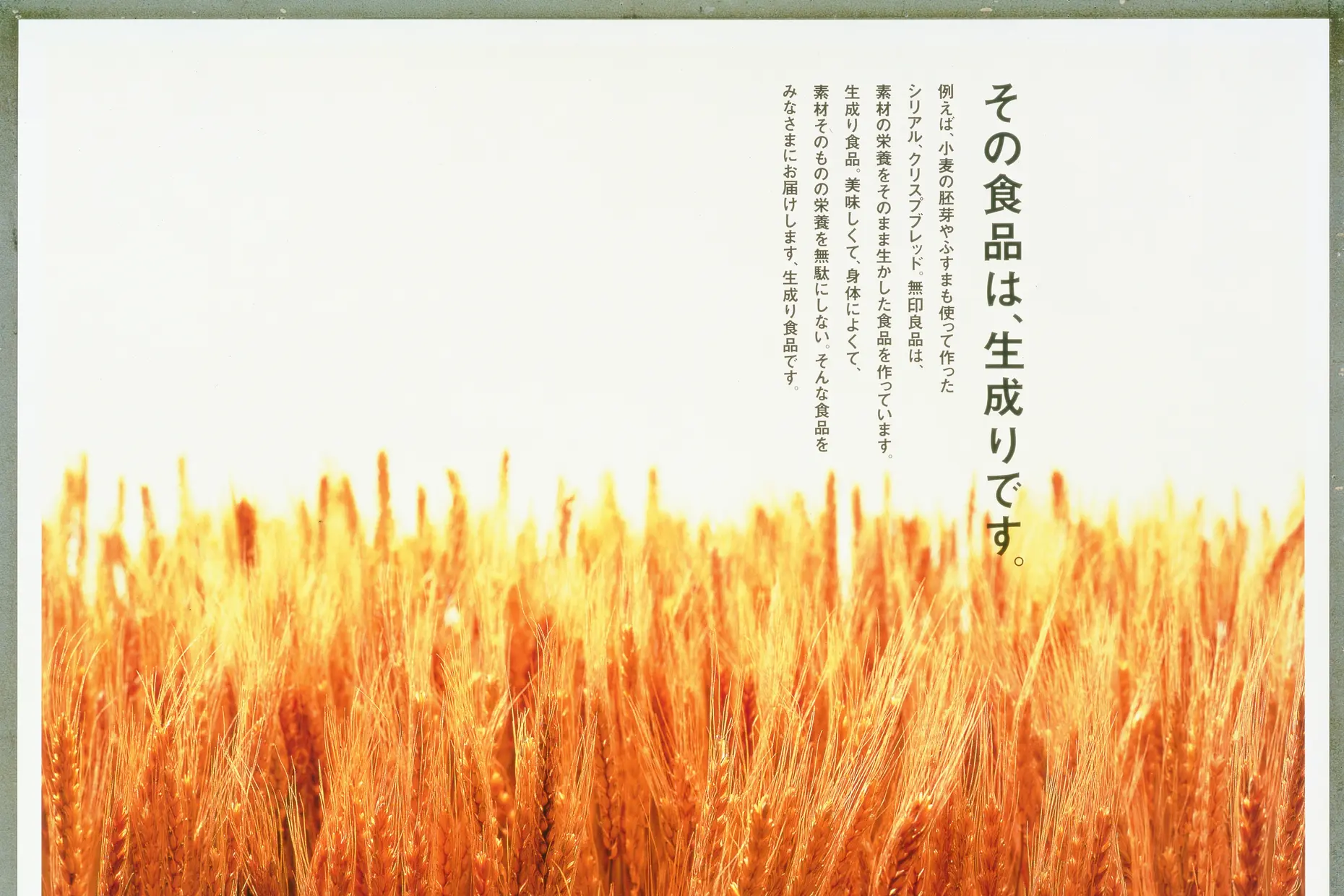 Golden wheat field glowing at sunset beneath vertical Japanese poster text and pale sky