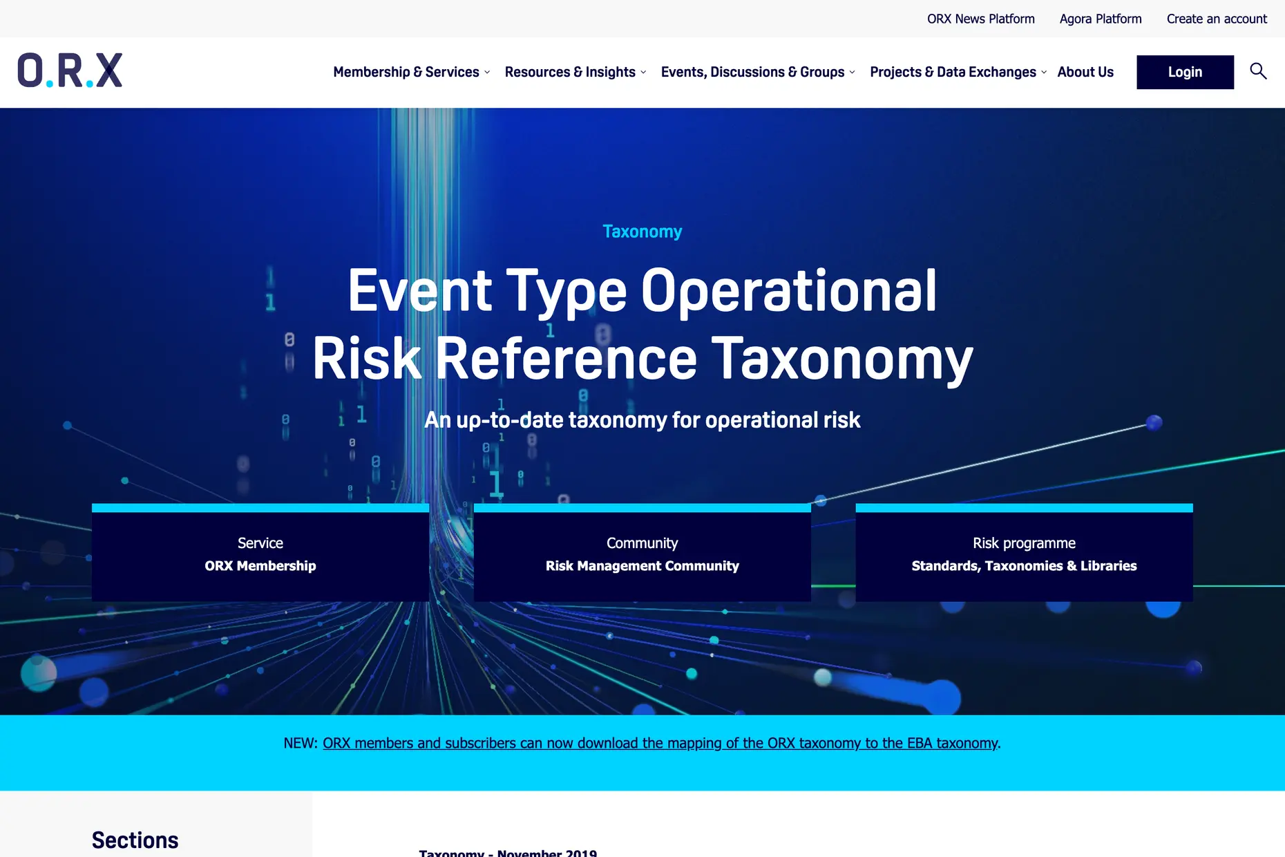ORX website page titled Event Type Operational Risk Reference Taxonomy with a network graphic