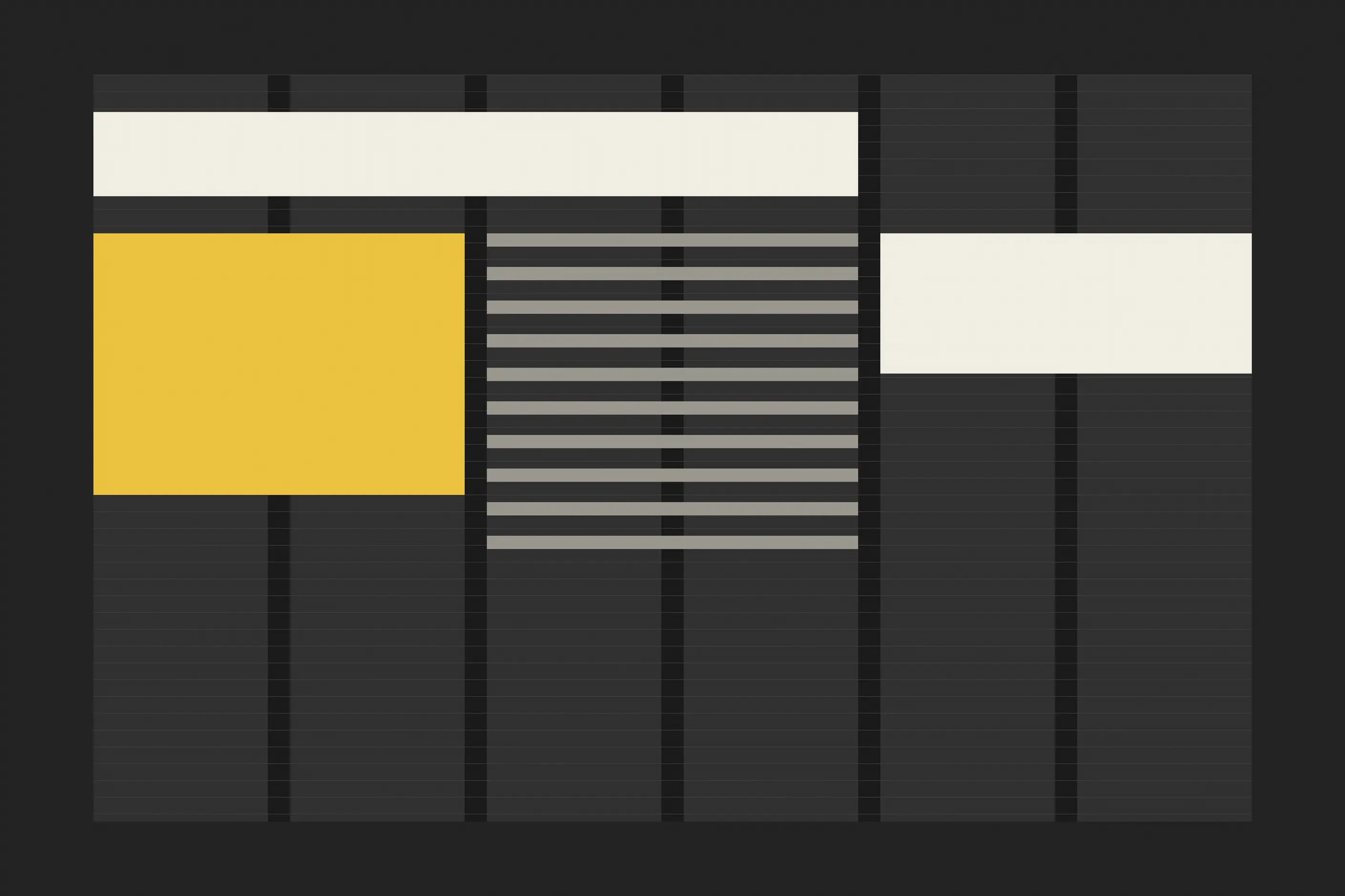 A six-column page grid with margins, gutters and baseline lines, blocks of content spanning whole columns