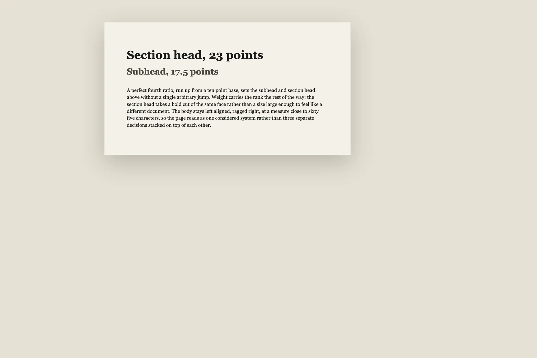Report page with a bold section head, subhead and left aligned body paragraph below it